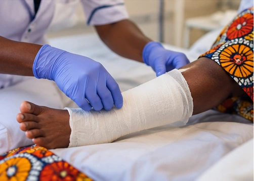 Orthopaedic dressing being applied